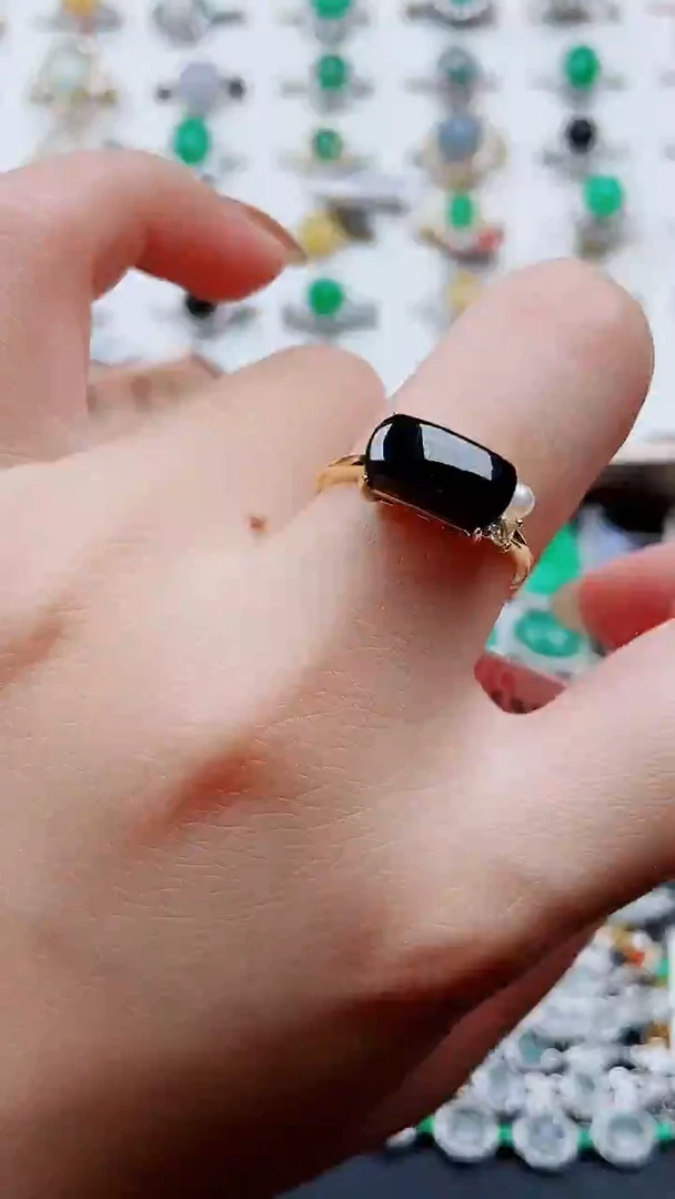 银S925镶嵌戒指翡翠墨翠