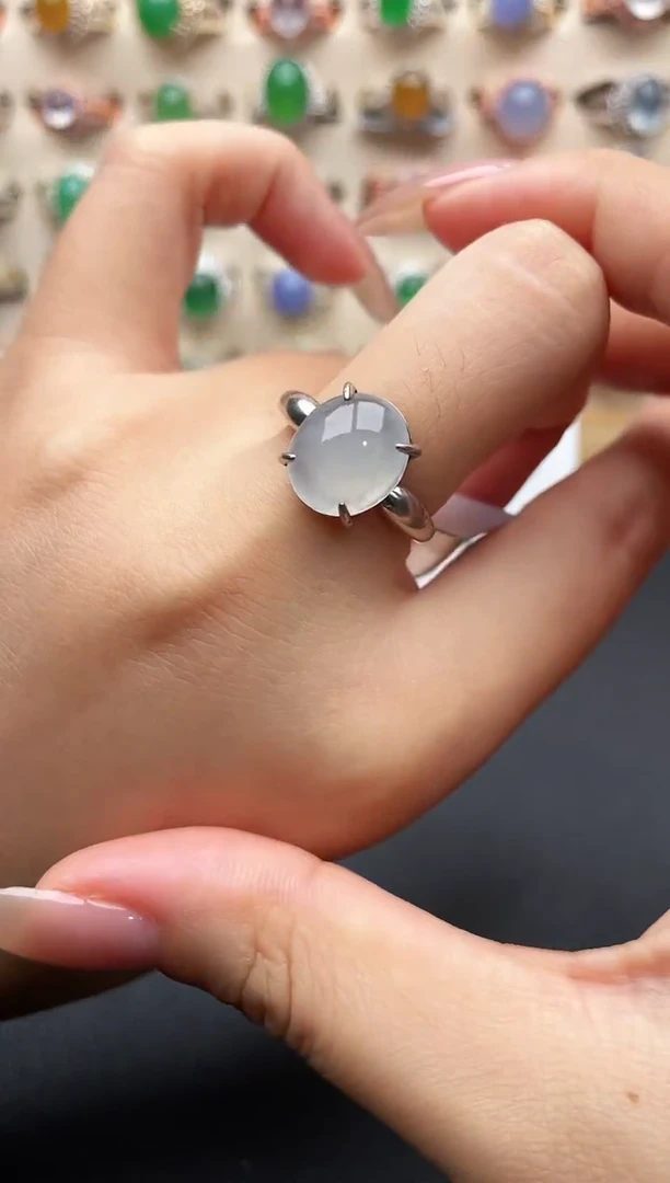 银S925镶嵌戒指翡翠一物一证一礼盒