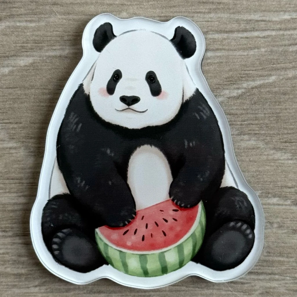 [全场1件包邮]熊猫萌二西瓜亚克力冰箱贴熊猫冰箱贴6cm