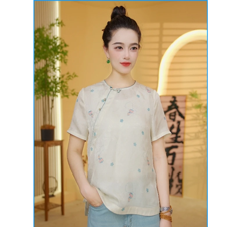 茉莉 【绿萝】新中式国风 休闲时尚宽松衬衫 70225 M