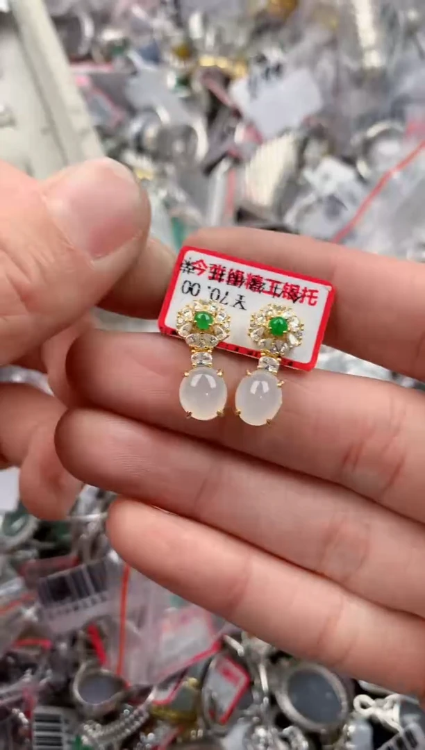 银S925镶嵌戒指翡翠555   1