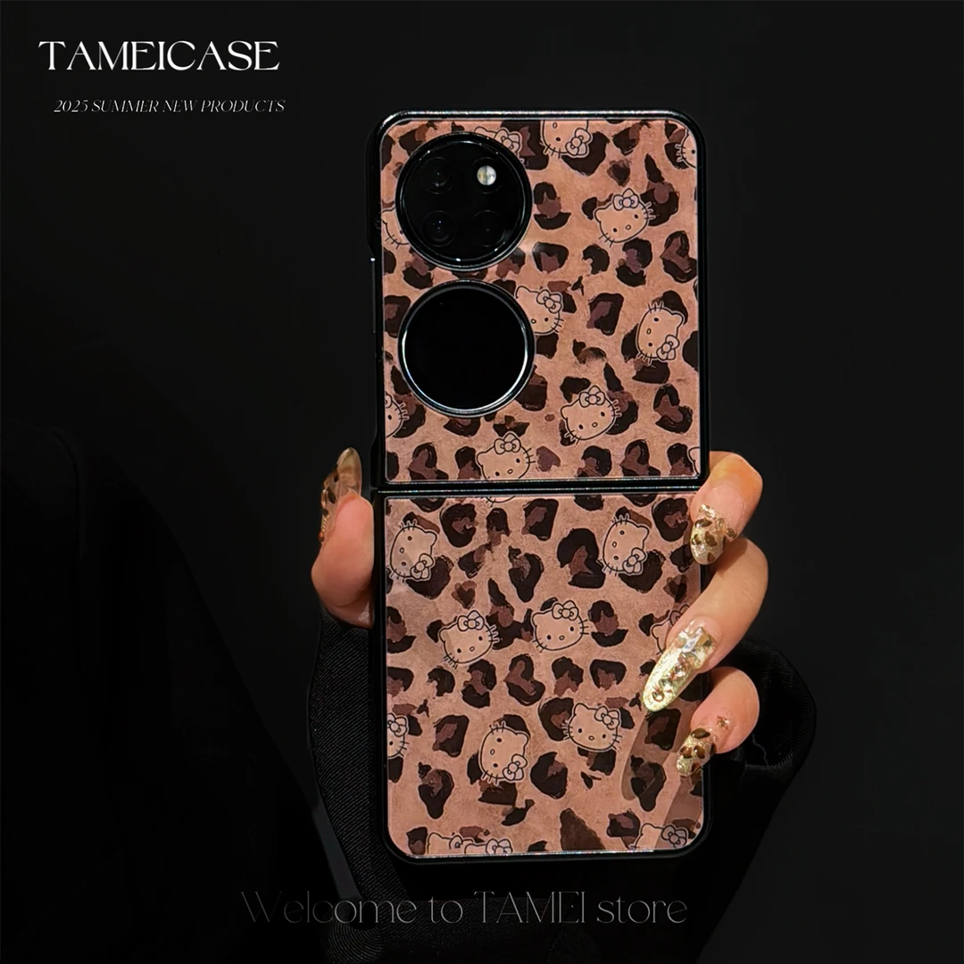 适用华为POCKET2玻璃折叠FINDN3FLIP豹纹KT猫MAGICVFLI2024高级感