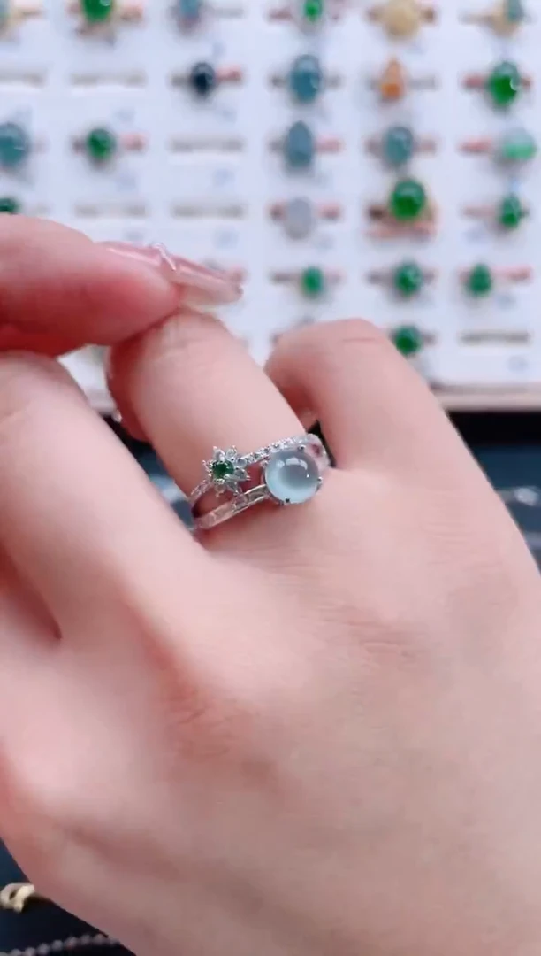 银S925镶嵌戒指翡翠天然翡翠