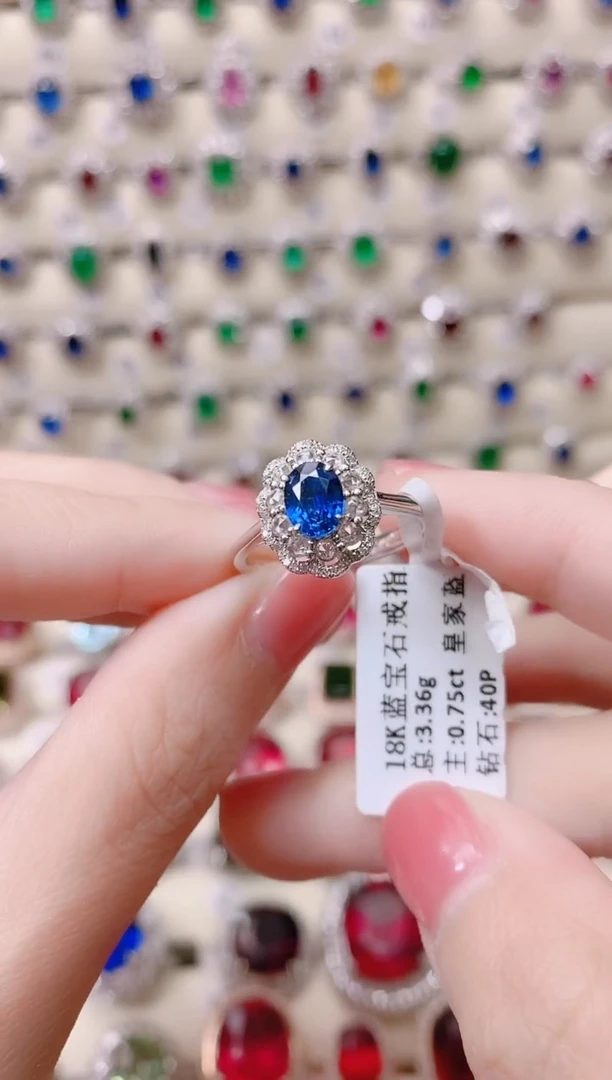 18K金戒指蓝宝石18K金镶嵌1