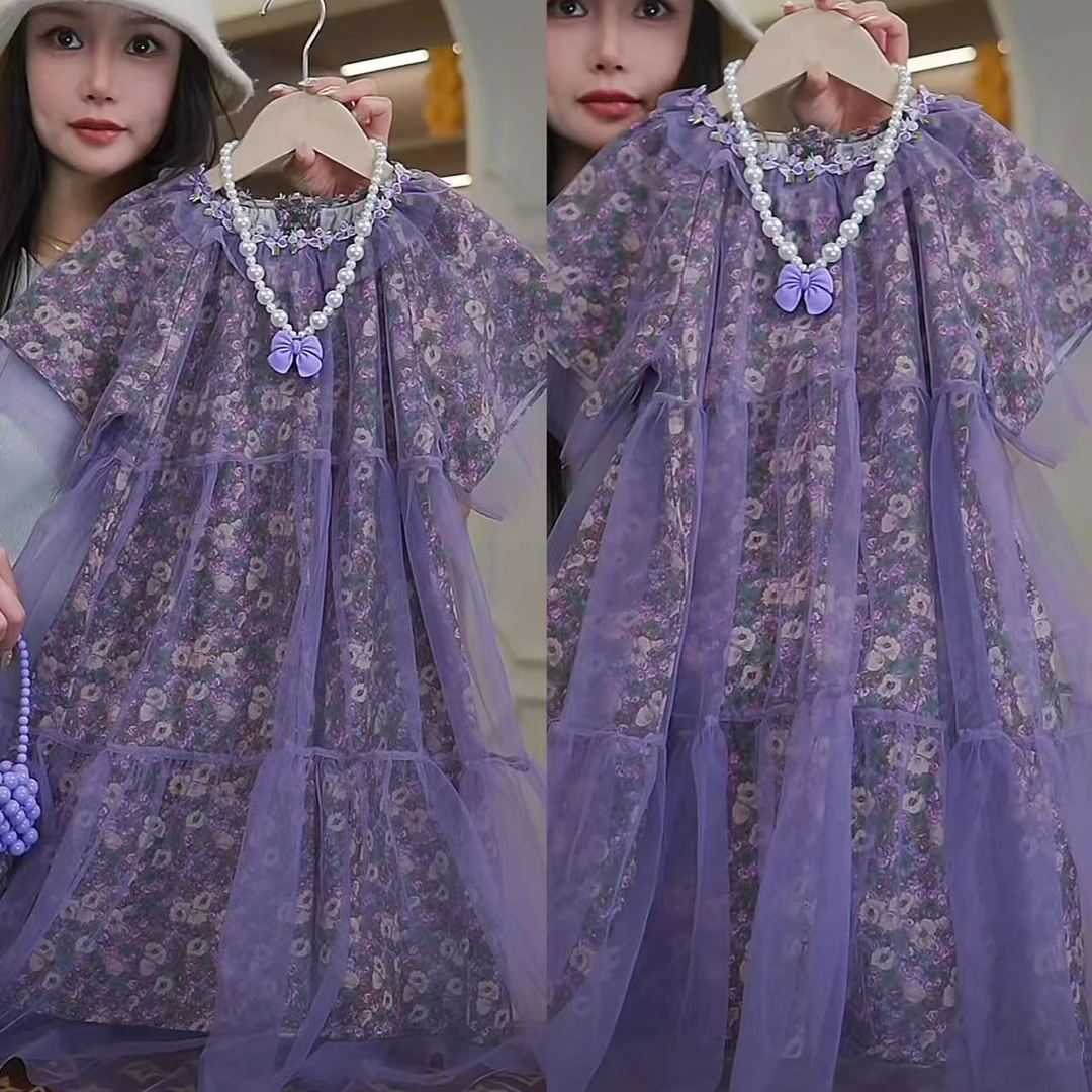 AYJ250275韩版儿童紫色纱裙夏季新款洋气裙子