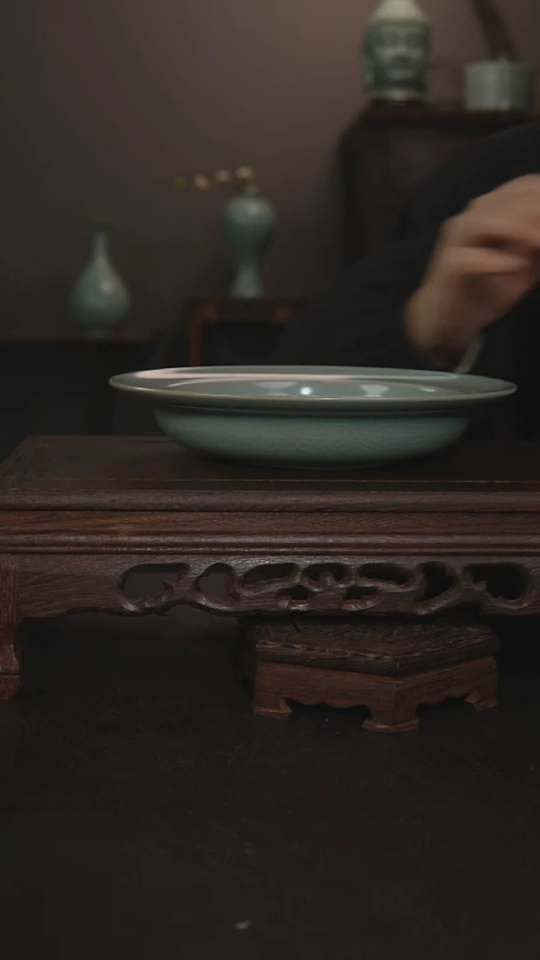 摆件瓷仿古釉手工折沿盘