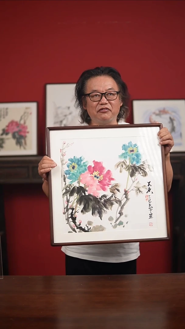 国画手写手绘-50*50实木框