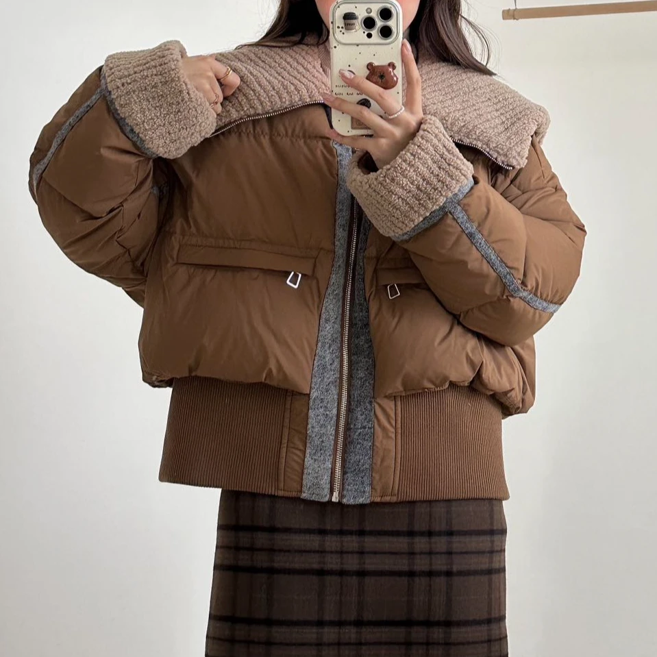 【泡芙椰椰】设计感翻领加厚保暖短款面包服外套-0377-YR