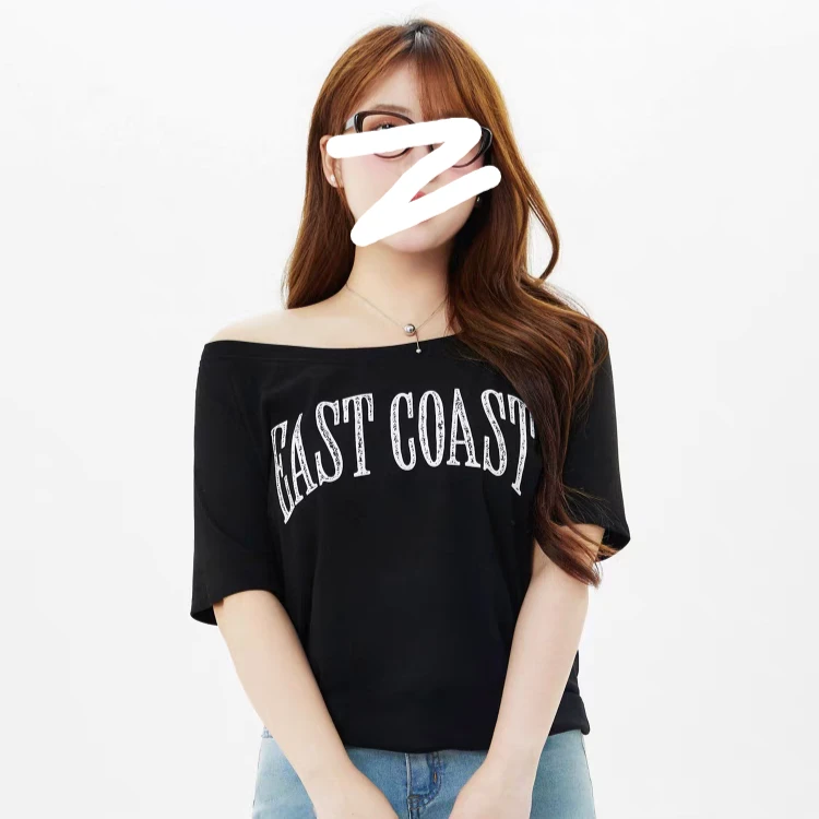 大码胖mm美式辣妹风斜露肩短袖女t恤夏宽松显瘦上衣路慵懒风穿搭