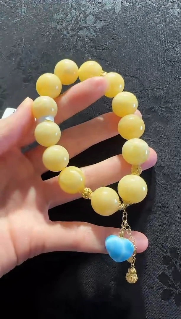 手串蜜蜡18K金镶嵌爱心款