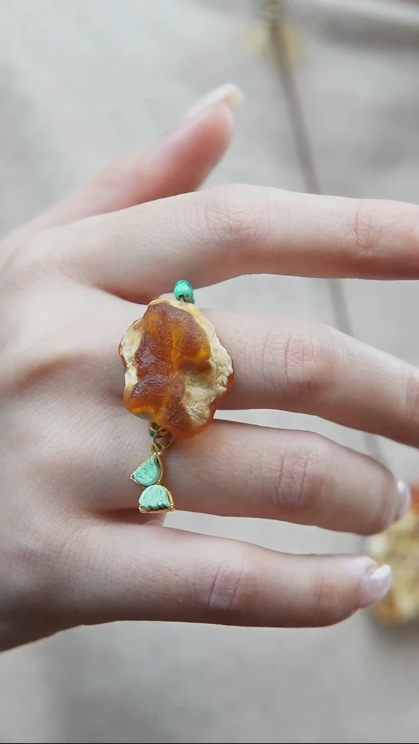 裸石蜜蜡未镶嵌*戒指设计款*蜜蜡原石戒指*