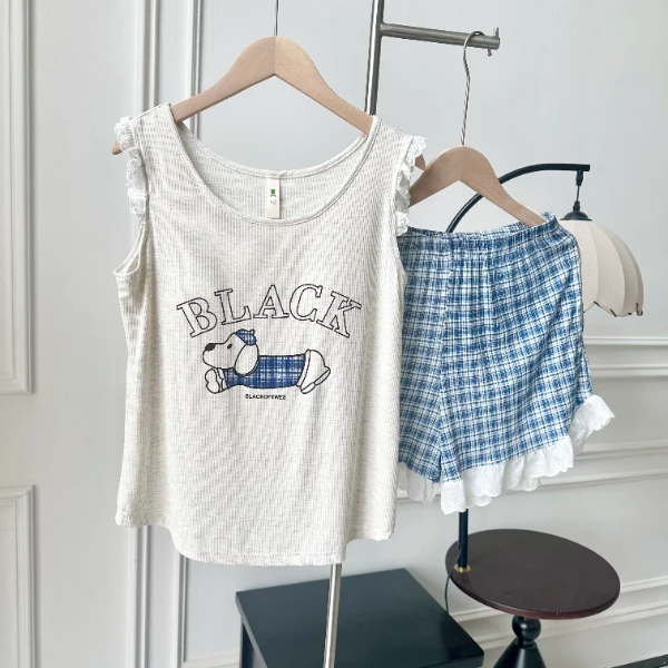 【腊肠狗】带胸垫女士夏季可外穿莫代尔家居服背心短裤套装