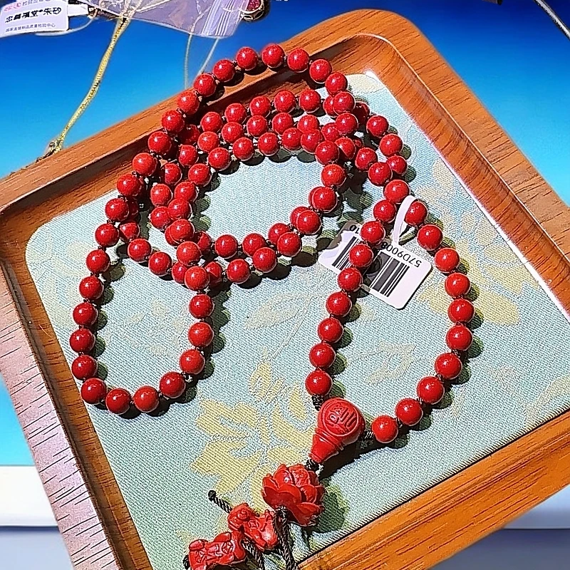 含辰砂工艺品含辰砂忠義福堂朱砂108颗红砂佛珠毛衣链
