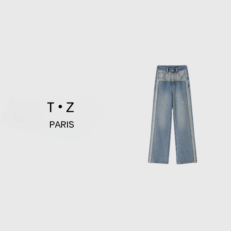 T·Z*83 潮流设计师重工拼接休闲牛仔裤宽松阔腿时尚百搭长裤-5699