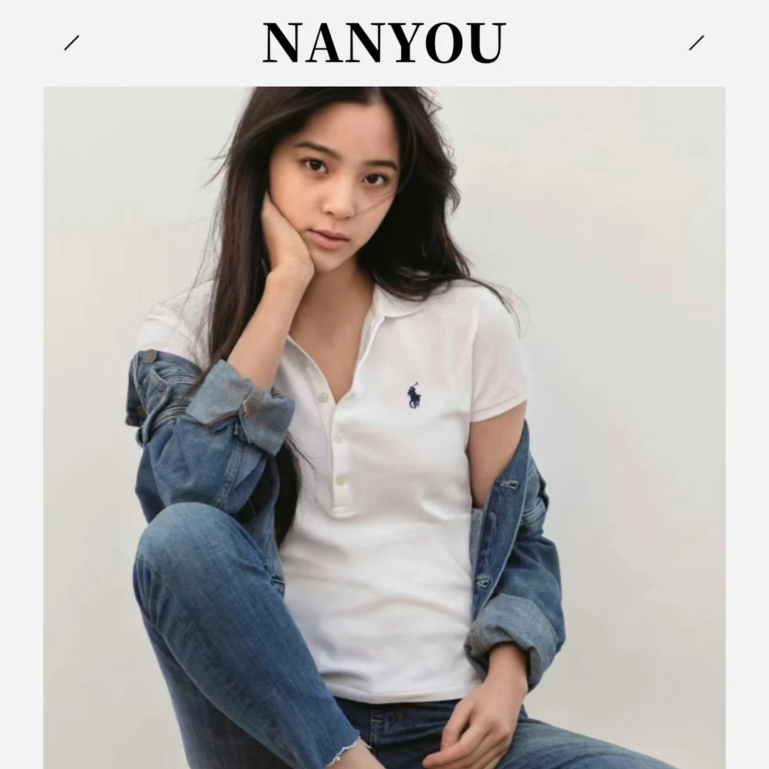 NANYOU小马刺绣5粒扣经典修身翻领T恤短袖显瘦夏季简约