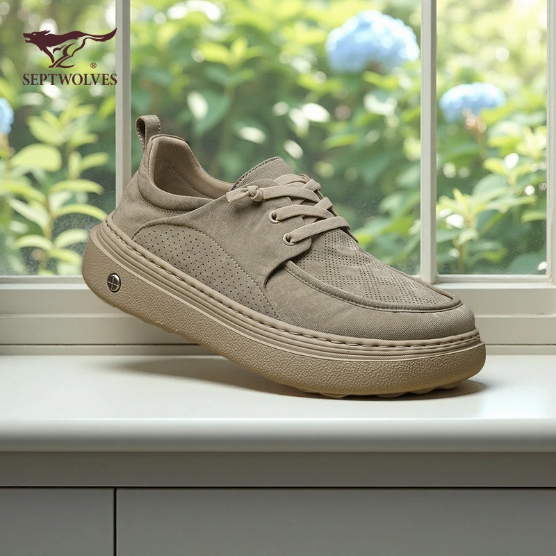 七匹狼男鞋一脚蹬透气工装鞋秋季新款软底勃肯鞋休闲布鞋轻便9812