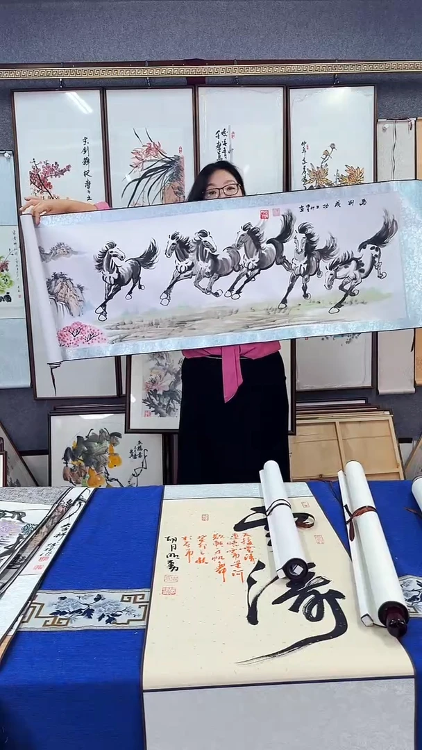 国画卷轴 八骏图精品