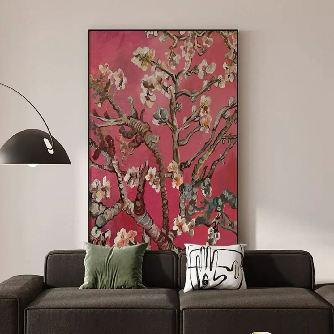 纯手绘油画梵高杏花客厅餐厅油画