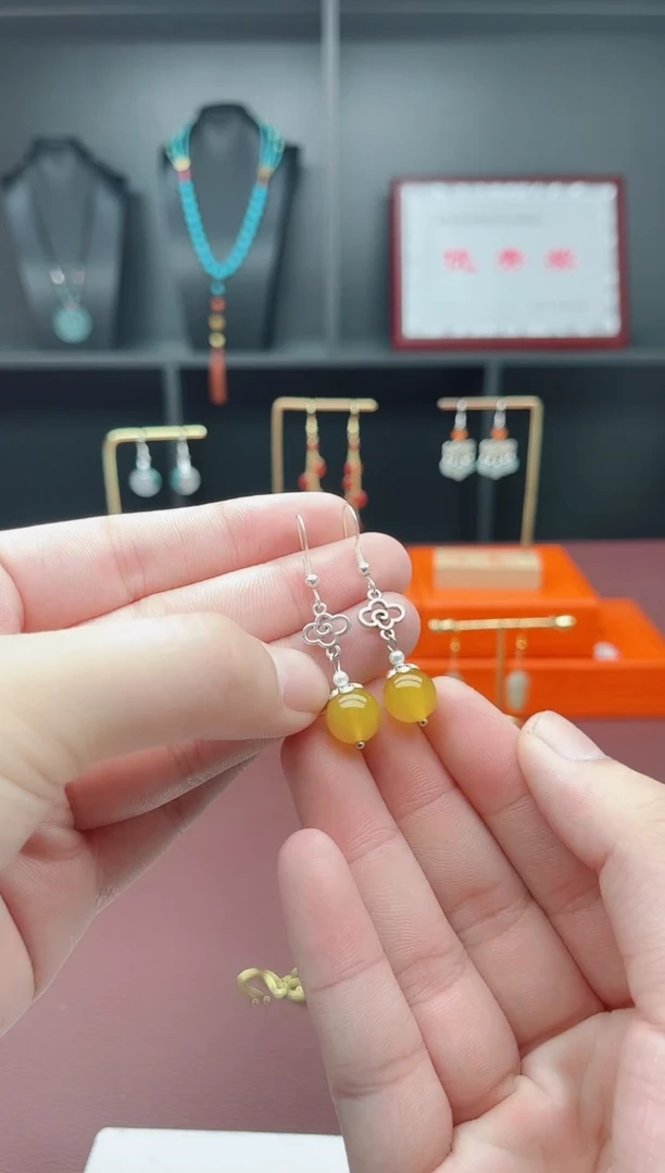 银S925镶嵌耳饰玛瑙/玉髓702