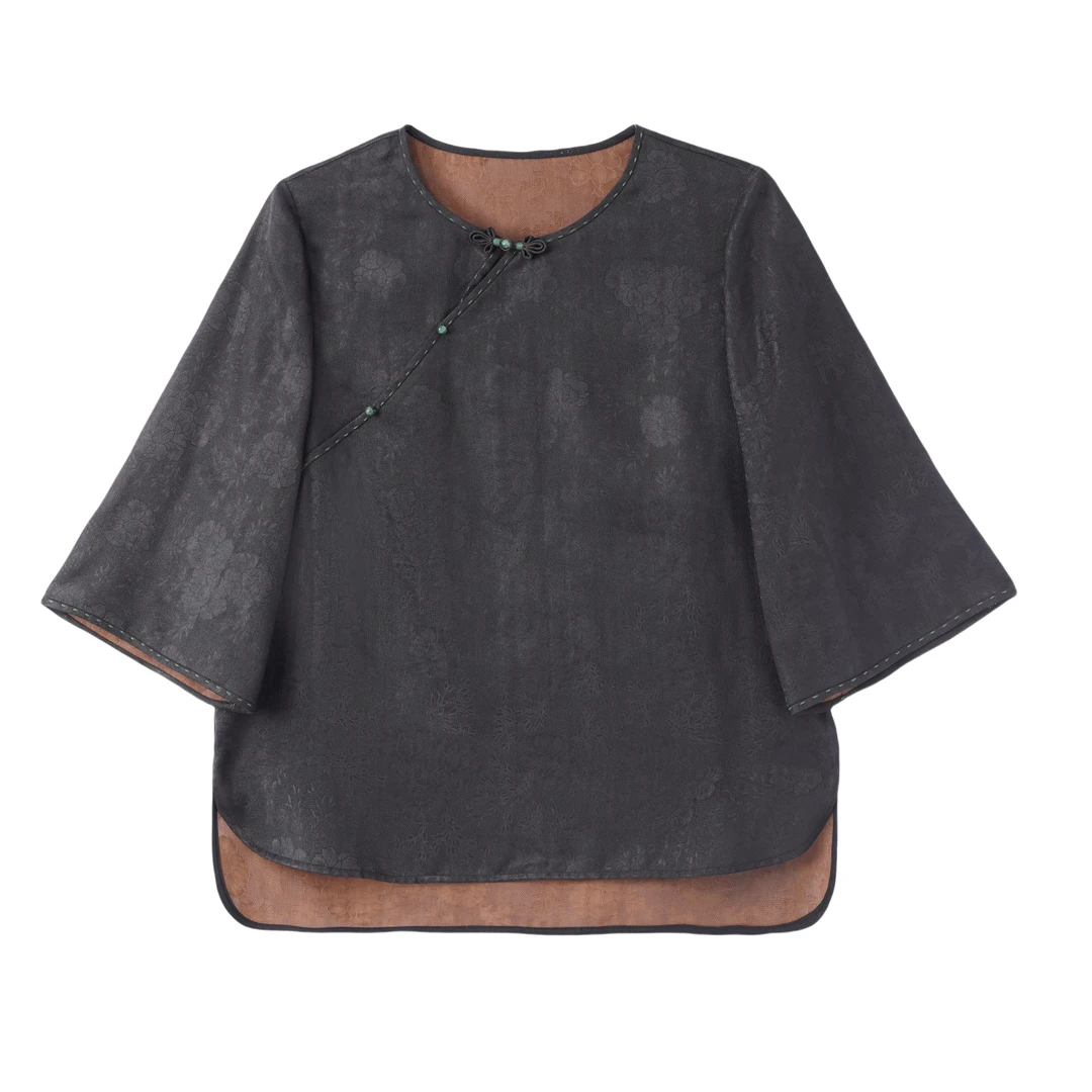 相夷-YX768072新中式香云纱桑蚕丝上衣时尚中国风气质提花复古