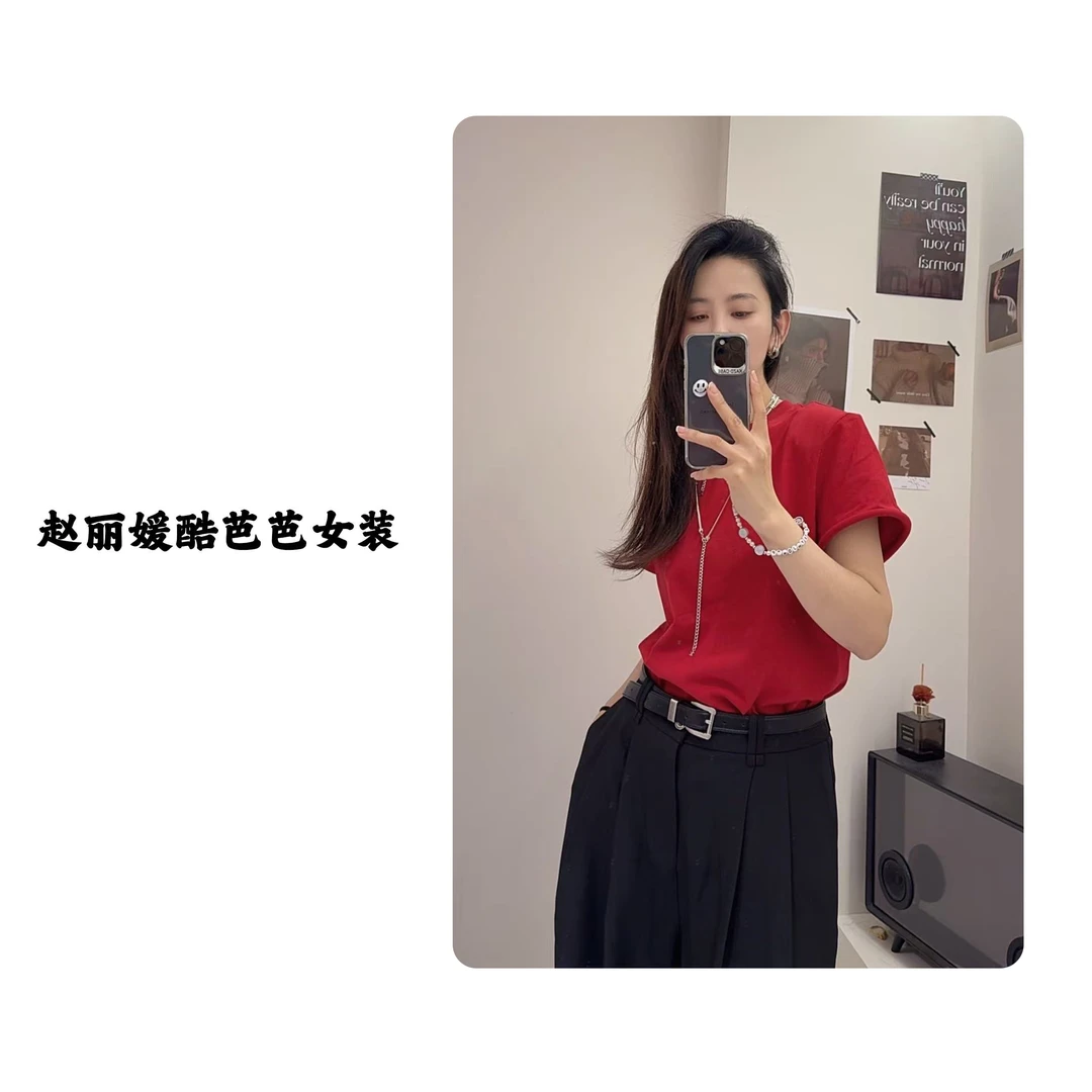 2025新款手工定制特制袖口韩版潮流短袖减龄休闲通勤百搭气质圆领