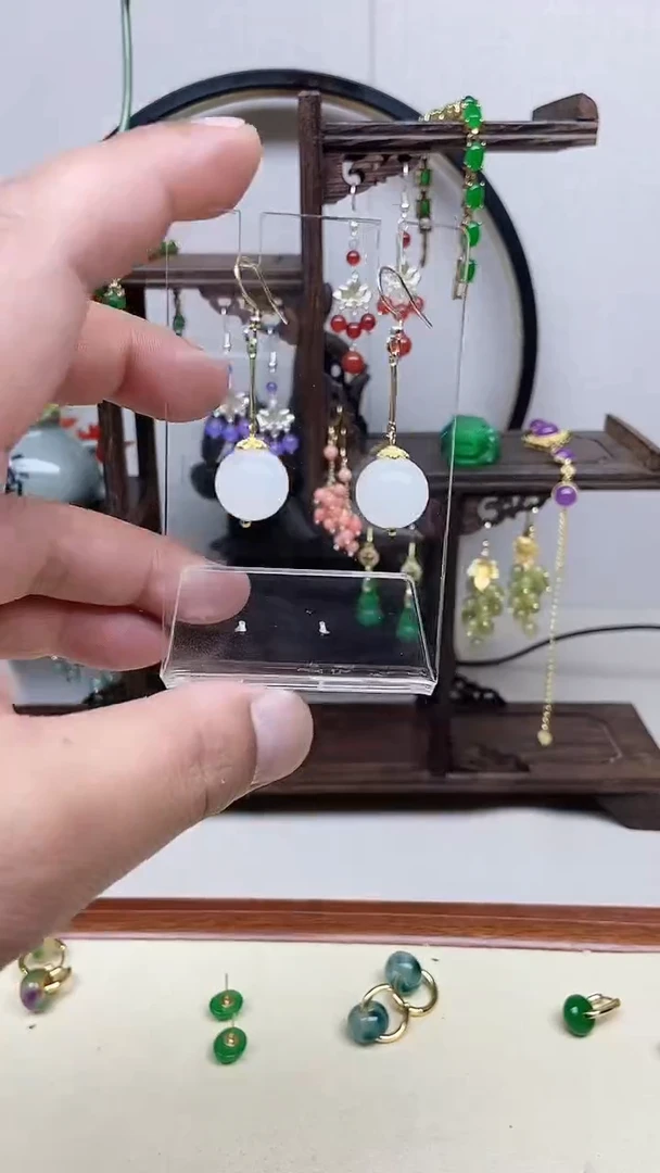 和田玉14K金镶嵌耳饰26号