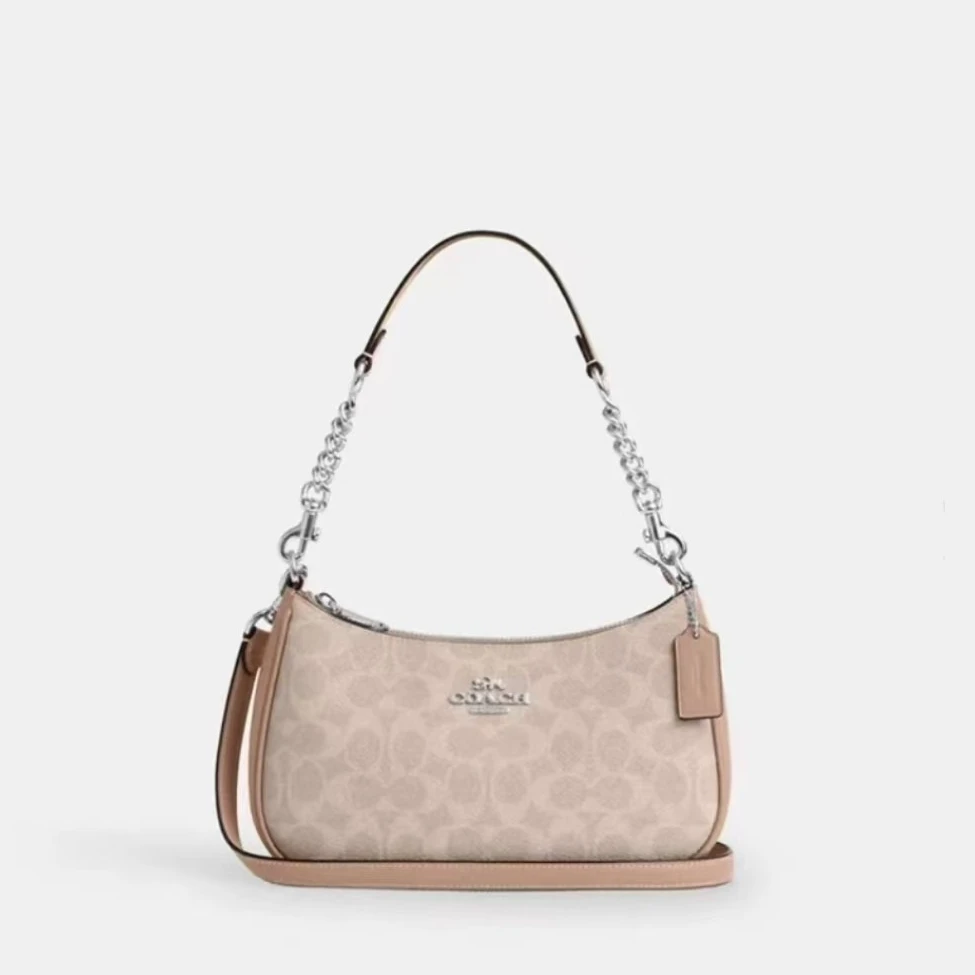 COACH/蔻驰Teri大号麻将包冰咖啡奶茶腋下斜挎包尺寸25*16*8