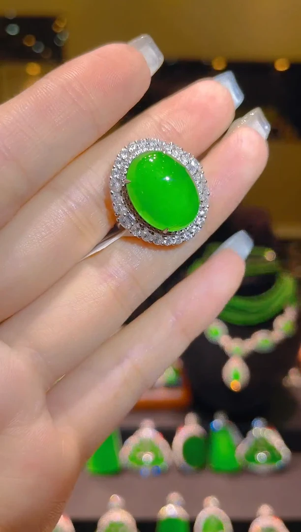 翡翠18K金镶嵌吊坠(不含链)A21