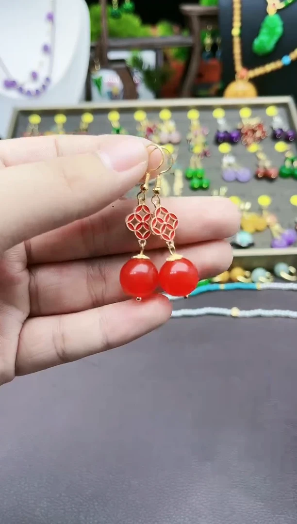 【闪购商品】玛瑙/玉髓耳钉银S925镶嵌523000