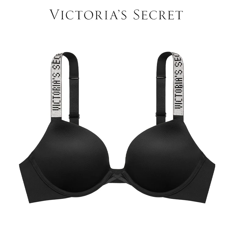 【维密·聚拢文胸】闪亮Logo水钻字母肩带V型内衣舒适性感无痕上托女