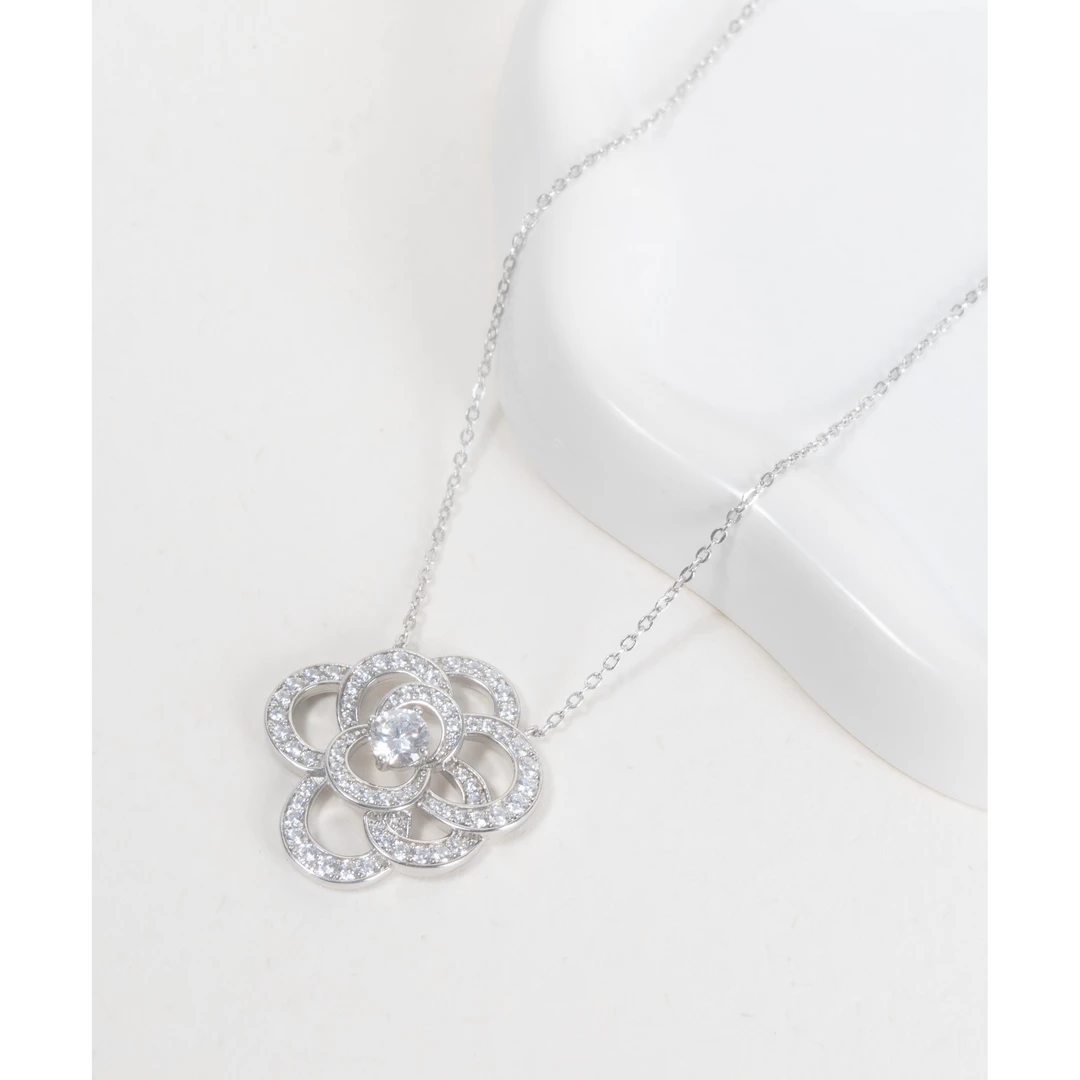 坠链均925银合成锆石 立体镂空圆钻925银链