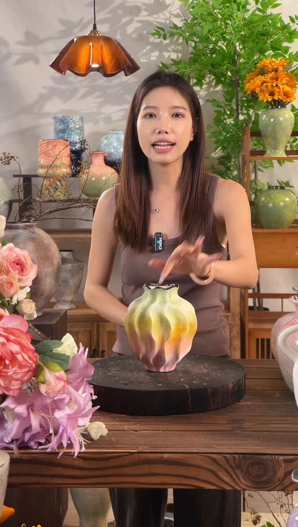 【粉橙黛绿-丝瓜纹小号花瓶】创意简约陶瓷花瓶摆件装饰家居花器