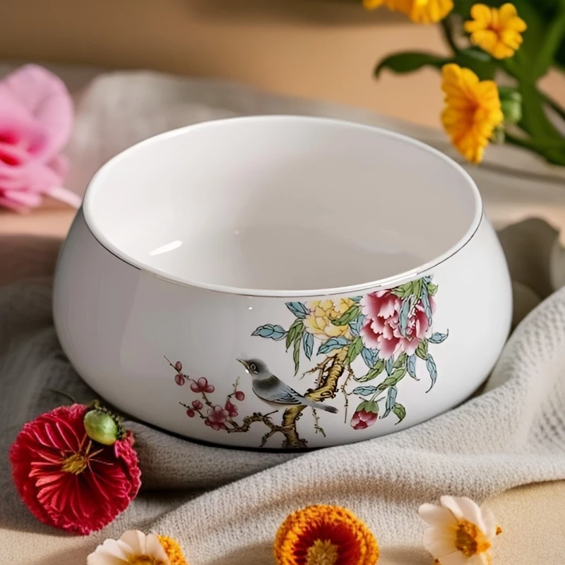 B094-喜上眉梢茶洗简约陶瓷中式茶道白瓷洗杯大容量特大号圆形