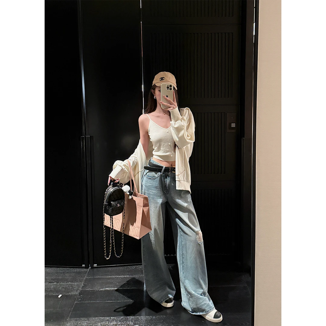 【QIUROUYAO邱肉瑶】呈递一份大长腿邀请函*做旧牛仔阔腿裤