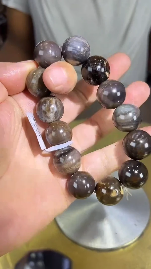 未镶嵌珠宝奇石硅化玉缅甸天然树化玉手串