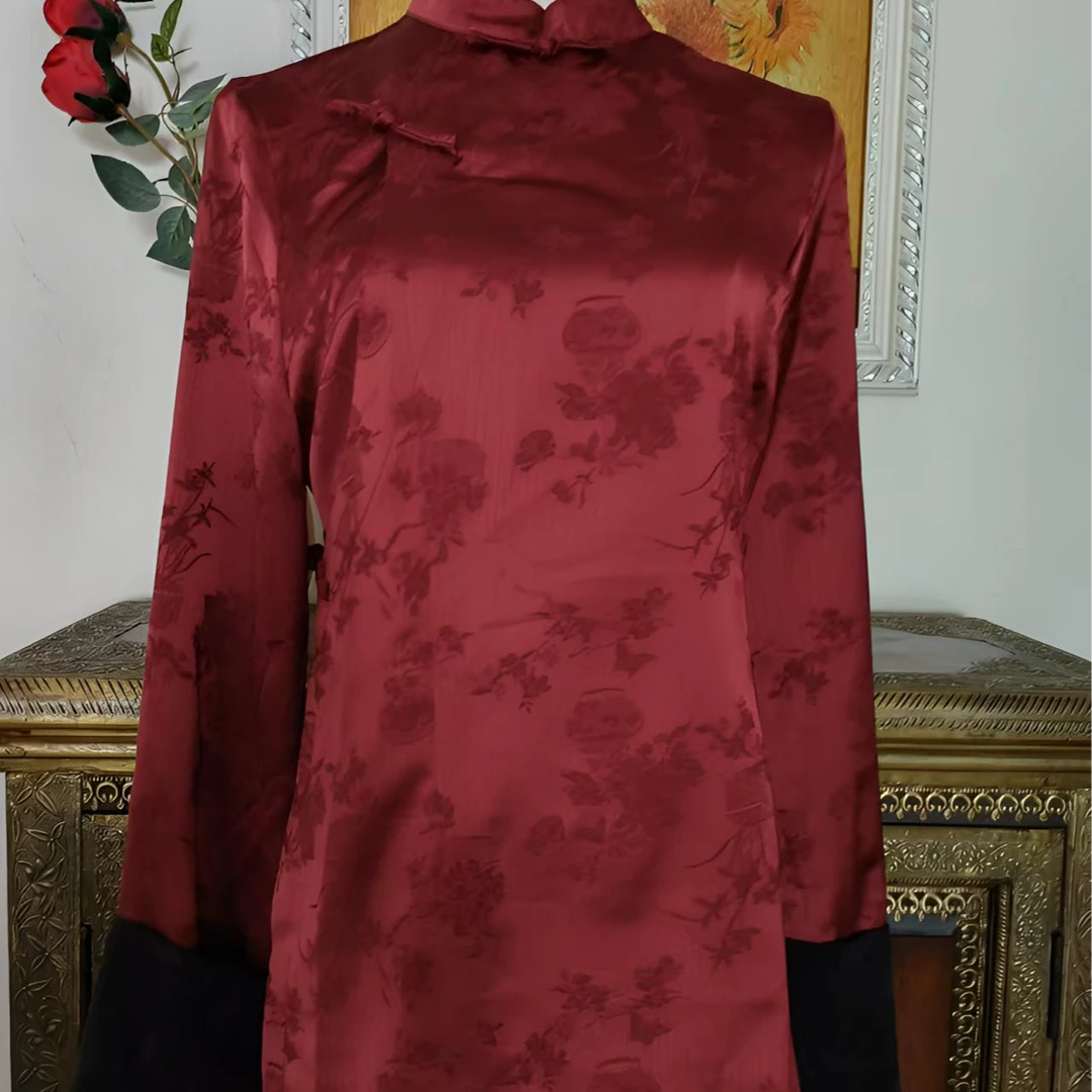 藏式衬衫女式上衣「梅兰竹菊」醋酸冠乐绉 复古气质轻薄 抗皱不起折