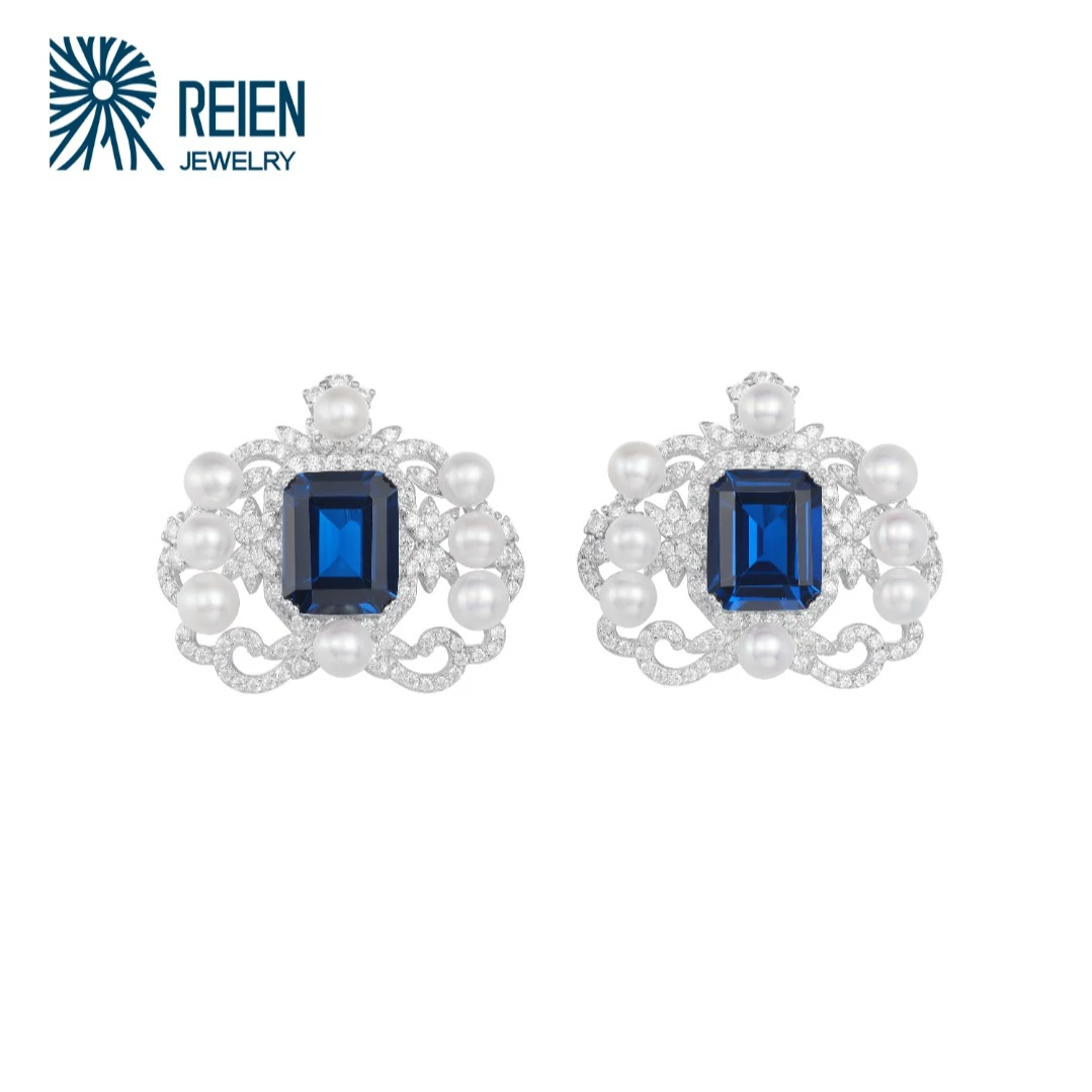 REIEN 925银合成锆石耳饰 蓝色时尚 精致优雅 轻奢耳环ZB845BU