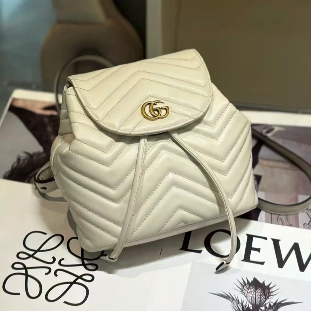 95新 GUCCI/古驰 马蒙白金 牛皮 双肩包【静文】BGH003890004