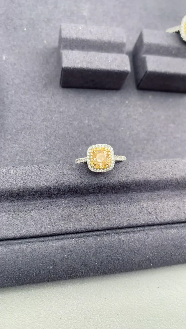 18K金镶嵌戒指/指环钻石1ct黄钻   FG