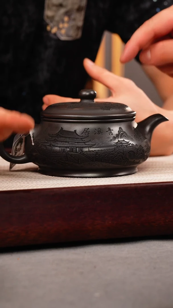 茶杯紫砂石黄 明炉 刻绘