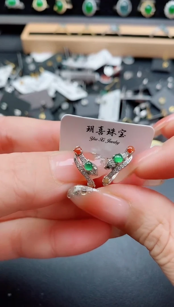 银S925镶嵌翡翠耳饰508