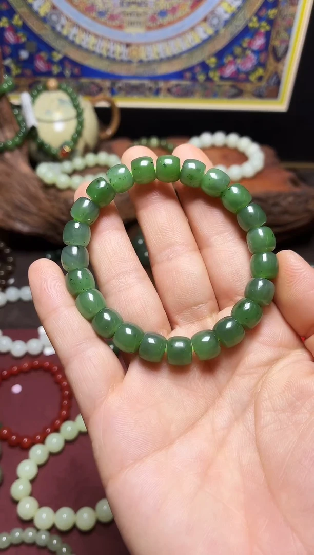 未镶嵌手链和田玉9mm碧玉直切