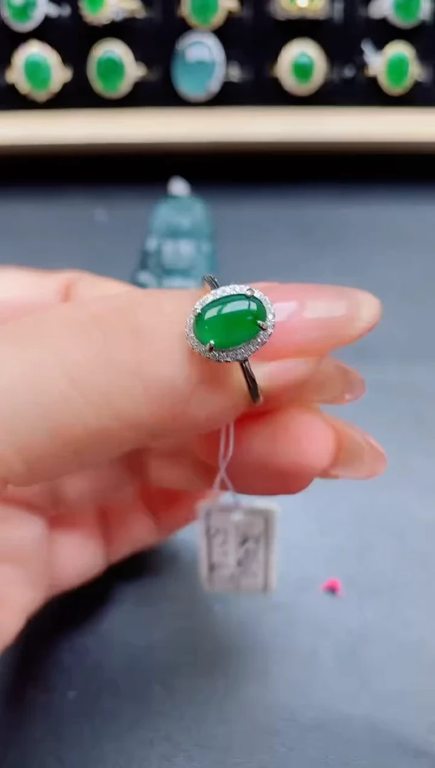 翡翠戒指银S925镶嵌3211