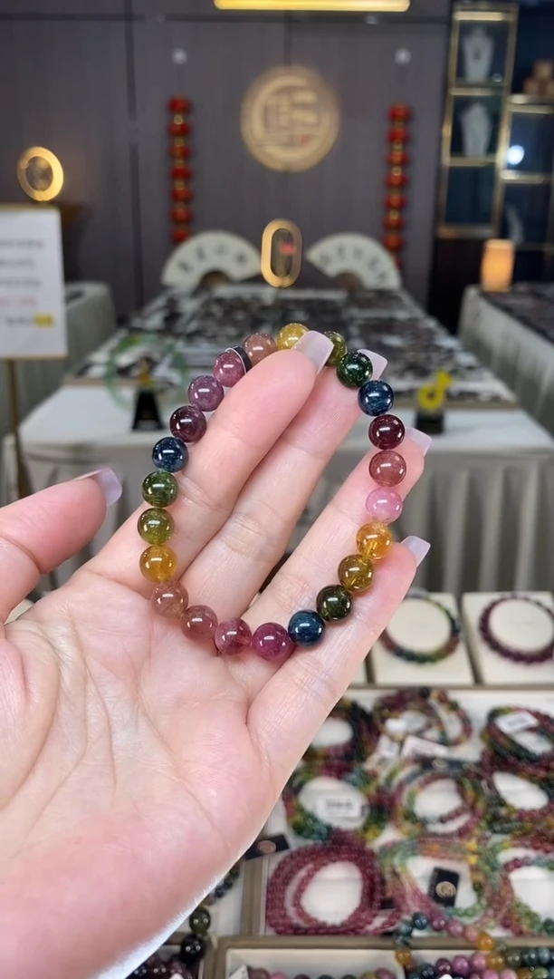 未镶嵌老矿碧玺色标彩虹单圈手串8mm+碧玺hon多样性发货一条