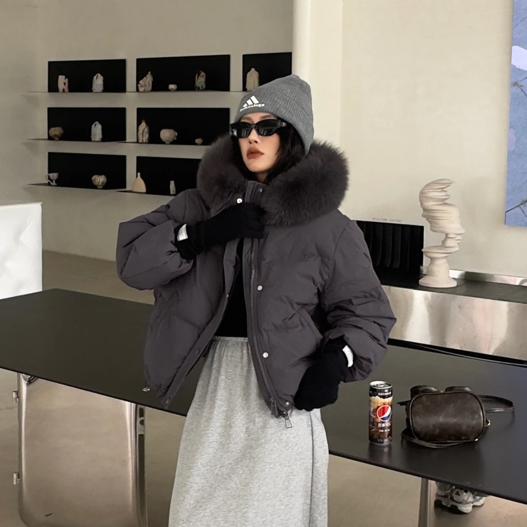 冬季宽松时尚狐狸大毛领加厚保暖羽绒服外套YRF#899/AP