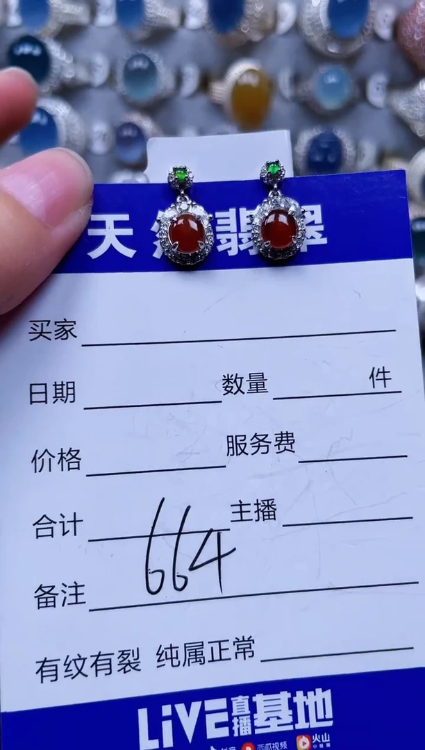 银S925镶嵌翡翠耳饰664