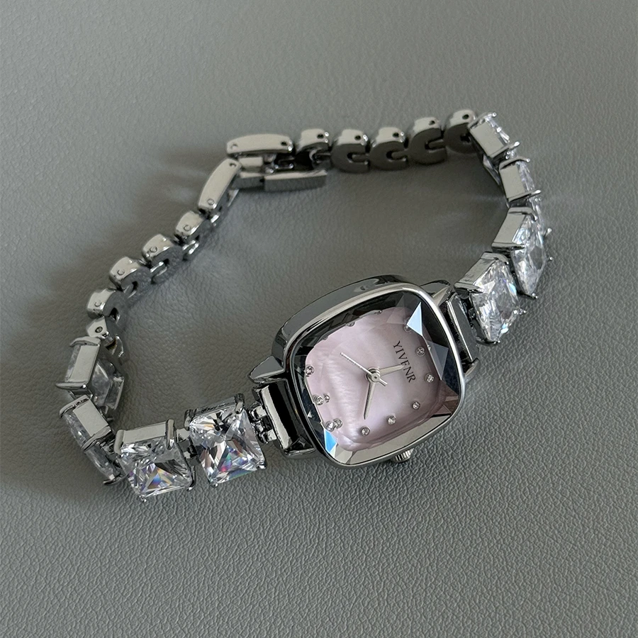 Rune鹿娜《晶》贝母粉气质高级感小众ins钢带时尚女士防水石英女表