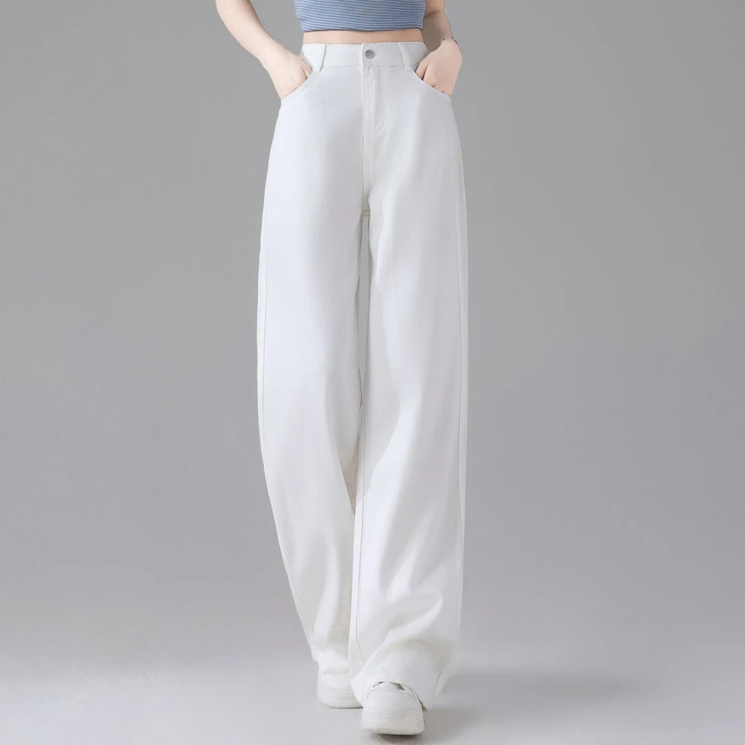 直筒牛仔裤夏季薄款女2025年新款高腰宽松休闲卡其色小个子阔腿裤