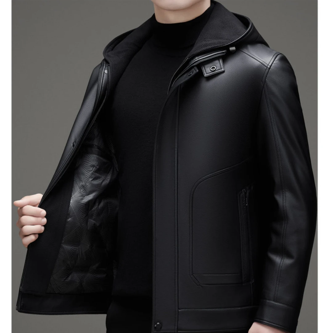 2025秋冬男士轻奢真皮羽绒皮衣时尚可脱卸帽皮夹克潮流加厚百搭男