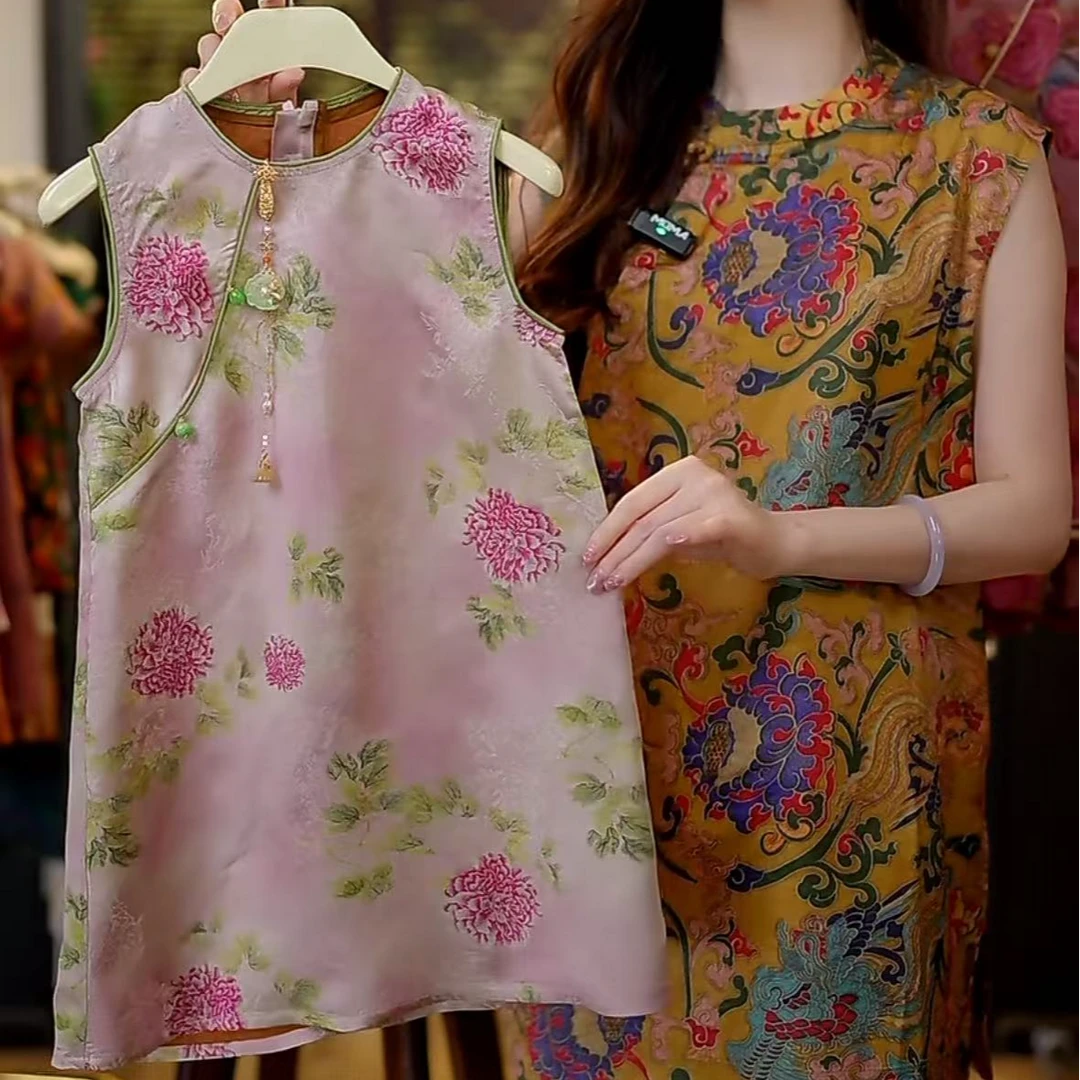 【琨萱】“芭乐粉蕊” 女童新款100%木薯丝夏季25款背心裙 SS66Q158